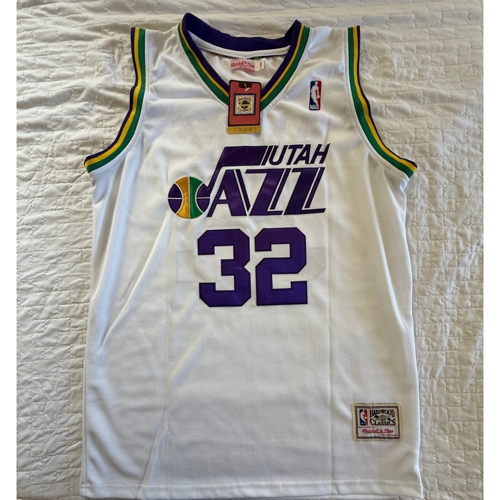 Mitchell & Ness Utah Jazz #32 Karl Malone Signed NBA Jersey Hardwood Classics